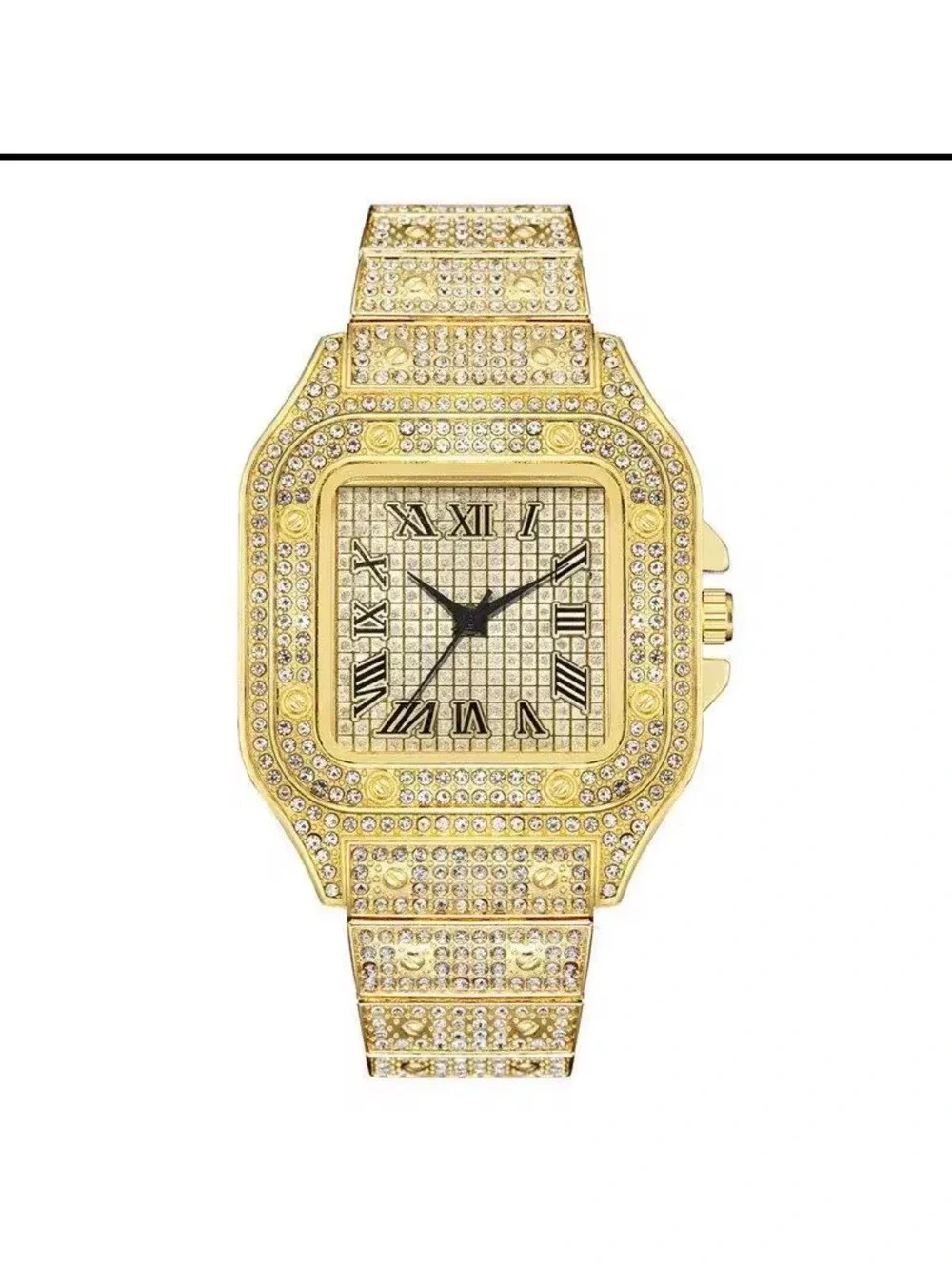 Gold-Tone Square Roman Numeral Bling Watch 8.5”